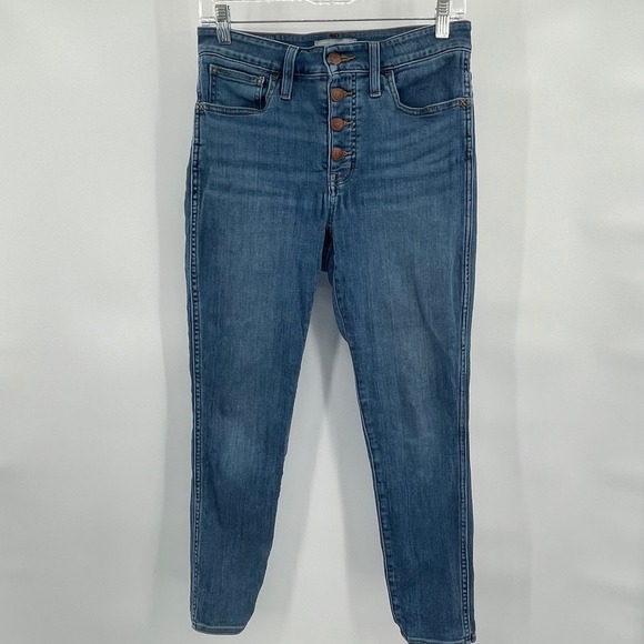 Madewell High Rise Skinny Jeans Button Fly Denim Blue Womens‎ Size 28P - Picture 2 of 8